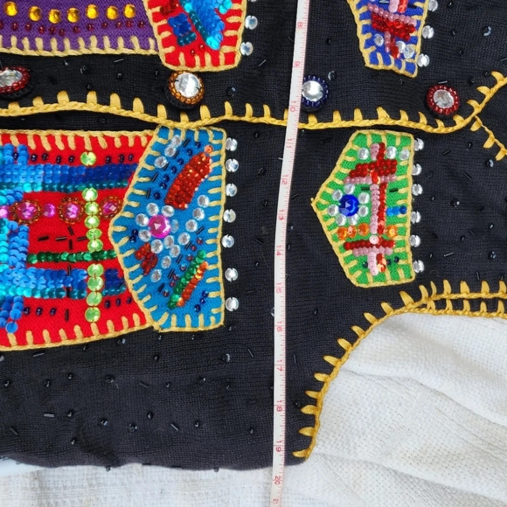 Michael Simon 90s Rare Festival HolidayVintage Bedecked vest - Picture 8 of 10